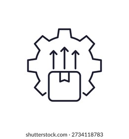 Produktionslinien-Symbol mit Box und Getriebe erhöhen
