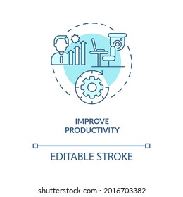 Icono de concepto azul de productividad. Seguridad digital. La ilustración de la línea delgada de la idea abstracta de control de actividad del sistema. Eficiencia de trabajo. Dibujo de color de contorno aislado del vector. Trazo editable
