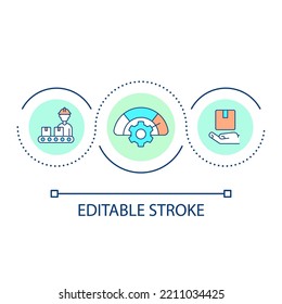 Increase products manufacturing loop concept icon. Industrial technology. Production and storage abstract idea thin line illustration. Isolated outline drawing. Editable stroke. Arial font used