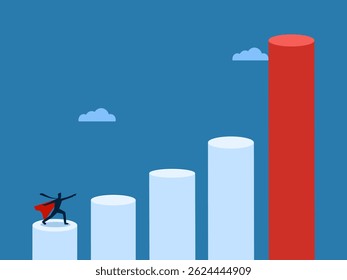 Increase profit, The aggressive businessman on the bar chart wants to grow