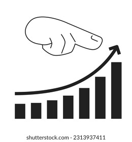 Increase profits graph monochrome concept vector spot illustration. Grow business revenue arrow 2D flat bw cartoon hand for web UI design. Successful sales team isolated editable hand drawn hero image