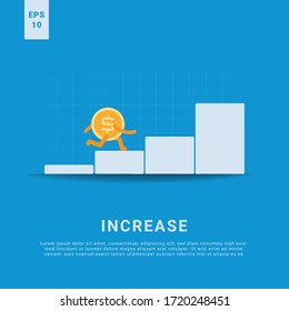  increase rate. iconic money running up in the ladder. business growth margin revenue concept. flat vector illustration