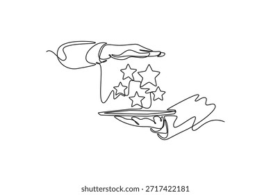 Aumentar la calificación, clasificación, revisión, evaluación. Concepto de evaluación comparativa. Diseño de dibujo de línea única. Ilustración gráfica de Vector