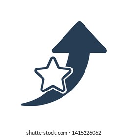 Increase rating, relevance. Vector  icon star, arrow pointer . White background.