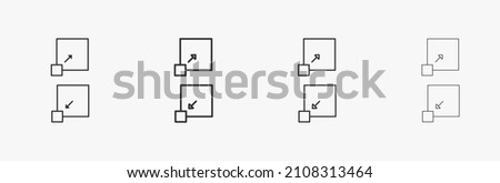 Increase and reduce vector line icon. Linear black flat resize symbol isolated on white background. Scaling pictogram vector icon. Thin and bold outlines