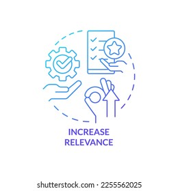 Increase relevance blue gradient concept icon. Valuable products and goods. Managing prices abstract idea thin line illustration. Isolated outline drawing. Myriad Pro-Bold font used