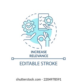 Increase relevance turquoise concept icon. Valuable products. Managing prices abstract idea thin line illustration. Isolated outline drawing. Editable stroke. Arial, Myriad Pro-Bold fonts used