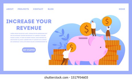 Increase revenue design of web banner concept. Idea of capital growth and finance investment. Business profit. Isolated flat vector illustration
