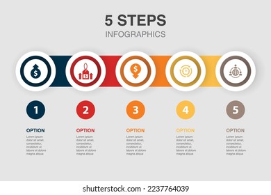 increase revenue, Raise prices, reduce expenses, efficiency, outsourcing, icons Infographic design template. Creative concept with 5 steps