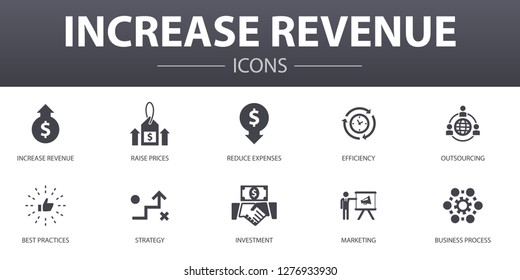 increase revenue simple concept icons set. Contains such icons as Raise prices, reduce expenses, best practices, strategy and more, can be used for web, logo, UI/UX