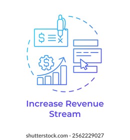 Increase revenue steam blue gradient concept icon. Expand services. Benefit of FSM. Field service management. Round shape line illustration. Abstract idea. Graphic design. Easy to use in article