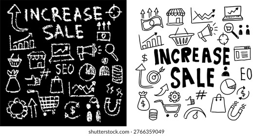 Increase sale hand drawn vector for thrifty finance blogs. Ideal for symbolizing rough accounting, sketchy economic market growth, and wealth.