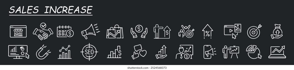 Increase sale icon set. Growth profit symbol. Business successful concept. Line icon collection. Vector illustration.