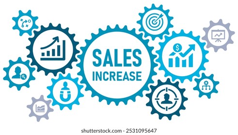 Increase sales concept banner web website icons vector illustration concept with icons of goals, orders, strategy, success, marketing, solution, profit, target audience, white background solid icons
