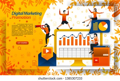 Increase sales with digital marketing videos, online promotions, email newsletters, concept vector ilustration. can use for landing page, template, ui, web, mobile app, poster, banner, flyer, website