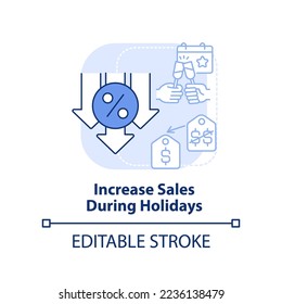 Increase sales during holidays light blue concept icon. Discount strategy abstract idea thin line illustration. Isolated outline drawing. Editable stroke. Arial, Myriad Pro-Bold fonts used