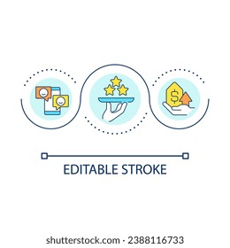 Increase sales with positive feedback loop concept icon. Satisfied customer comments. Generate revenue abstract idea thin line illustration. Isolated outline drawing. Editable stroke. Arial font used