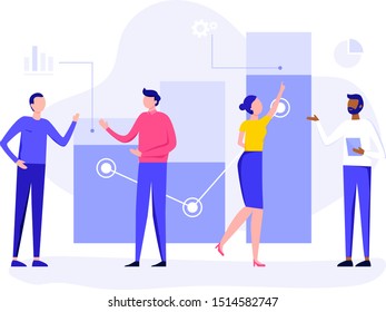 Increase sales and skills. Teamwork. Vector illustration.  Flat design concept of web pages for landing page. leadership, direction to a successful path,career planning and development, data analysis