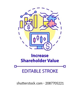 Erhöhen Sie das Konzeptsymbol für Aktionäre. Business Expansion Bedeutung abstrakte Idee dünne Linie Illustration. Vorstand. Management. Vektorgrafik einzeln auf Umrissfarben. Bearbeitbarer Hub