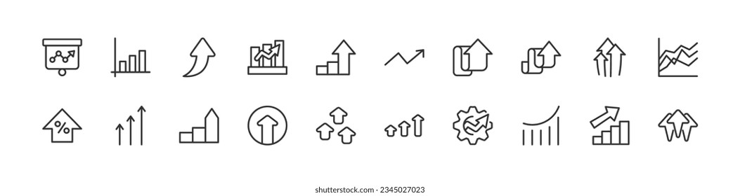 increase simple icon set. Outline editable stroke. Pixel perfect 24x24px. Isolated on a white background