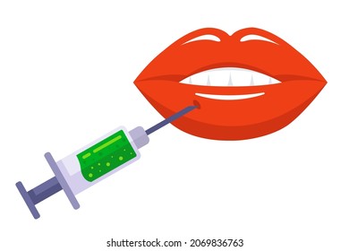 aumentar el tamaño de los labios con una inyección. procedimiento cosmético para mujeres. ilustración vectorial plana.