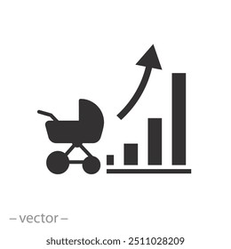 Aumentar el ícono de desarrollo social, crecimiento de la población y tasa de natalidad, demografía global, Vector de evolución de la gente, símbolo plano sobre fondo blanco - editable stroke 