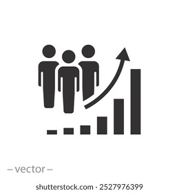 Aumentar el desarrollo social, ícono del crecimiento de la población, demografía global, Ilustración vectorial plana