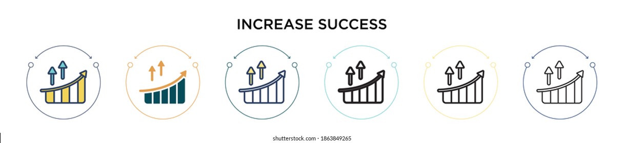 Increase success icon in filled, thin line, outline and stroke style. Vector illustration of two colored and black increase success vector icons designs can be used for mobile, ui, web