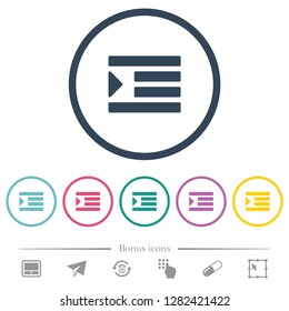 Increase text indentation flat color icons in round outlines. 6 bonus icons included.