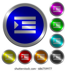 Increase text indentation icons on round luminous coin-like color steel buttons