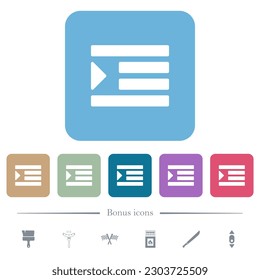 Increase text indentation white flat icons on color rounded square backgrounds. 6 bonus icons included