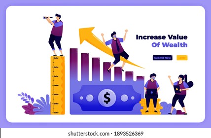 aumentar el valor de la riqueza y la propiedad financiera personal en las empresas. ilustración vectorial para página de aterrizaje, banner, sitio web, web, afiche, aplicaciones móviles, ui ux, página de inicio, medios sociales, volante, folleto