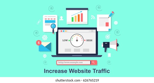 Increase website traffic, targeted audience, on-line business growth flat design vector concept