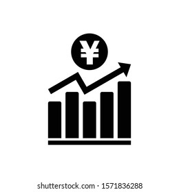 Increase Yen Currency Chart Icon in Black Color