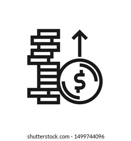 Increased accumulate coins icon with line style design suitable for business, bank icons, website, app, and user interface design on white background. Pixel Perfect 48x48. Vector illustration EPS 10.