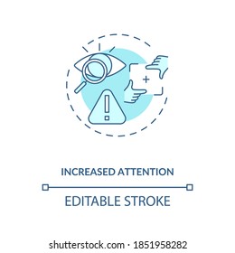 Increased attention concept icon. Energetics for concentration idea thin line illustration. Attention, working memory. Caffeinated drinks. Vector isolated outline RGB color drawing. Editable stroke