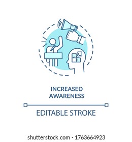 Increased awareness turquoise concept icon. Social empowerment. Political campaign. Human right support movement idea thin line illustration. Vector isolated outline RGB color drawing. Editable stroke