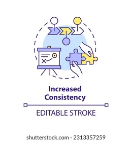 Increased consistency concept icon. Brand identity. Trust building. Publish online. Quality content. Project management abstract idea thin line illustration. Isolated outline drawing. Editable stroke