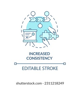 Increased consistency turquoise concept icon. Brand identity. Trust building. Publish online. Project management abstract idea thin line illustration. Isolated outline drawing. Editable stroke