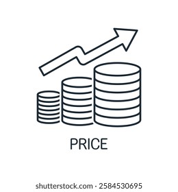Increased costs. Price up. Vector linear icon isolated on white background.