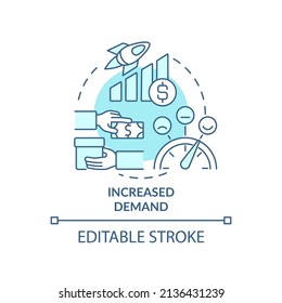 Increased demand turquoise concept icon. Business companies. Macro economy trends abstract idea thin line illustration. Isolated outline drawing. Editable stroke. Arial, Myriad Pro-Bold fonts used