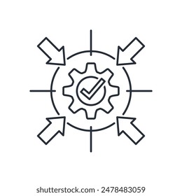 Increased efficiency. Connections, integrations, merging of individual parts into a single system. Vector linear icon isolated on white background.