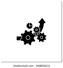 Increased efficiency glyph icon. Doing tasks successfully, without wasting time. Improve its competitiveness. Business automation concept.Filled flat sign. Isolated silhouette vector illustration