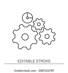  Increased efficiency line icon. Cogwheels. Deadlines. Successful tasks. Business automation concept.Isolated vector illustration.Editable stroke