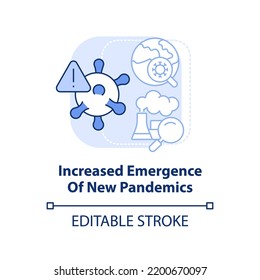 Increased Emergence Of New Pandemics Light Blue Concept Icon. Overpopulation Effect Abstract Idea Thin Line Illustration. Isolated Outline Drawing. Editable Stroke. Arial, Myriad Pro-Bold Fonts Used