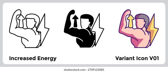Increased Energy Icon schürt einen aktiven Lebensstil mit sauberen, pflanzenbasierten Quellen nachhaltiger Energie. Linie, Gefüllt, Farbstil.