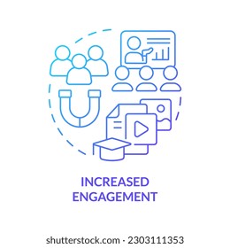 Increased engagement blue gradient concept icon. Microlearning benefit abstract idea thin line illustration. Learner satisfaction. Engaged students. Isolated outline drawing. Myriad Pro-Bold font used