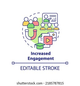 Increased Engagement Concept Icon. Microlearning Benefit Abstract Idea Thin Line Illustration. Learner Satisfaction. Isolated Outline Drawing. Editable Stroke. Arial, Myriad Pro-Bold Fonts Used