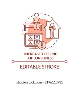 Increased feeling of loneliness terracotta concept icon. Online learning stress abstract idea thin line illustration. Isolated outline drawing. Editable stroke. Arial, Myriad Pro-Bold fonts used