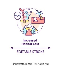 Increased habitat loss concept icon. Overpopulation effect on nature abstract idea thin line illustration. Isolated outline drawing. Editable stroke. Arial, Myriad Pro-Bold fonts used